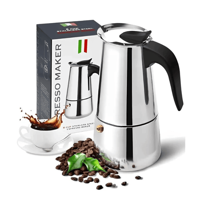Cafetera italiana metálica Espresso Maker de 12 tazas con asa negra y filtro.