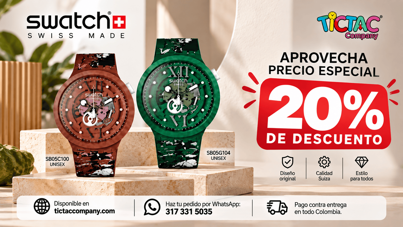 Relojes Swatch unisex con 20% de descuento disponibles en TicTac Company